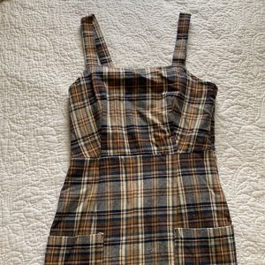 Plaid Overall Dress with Pockets